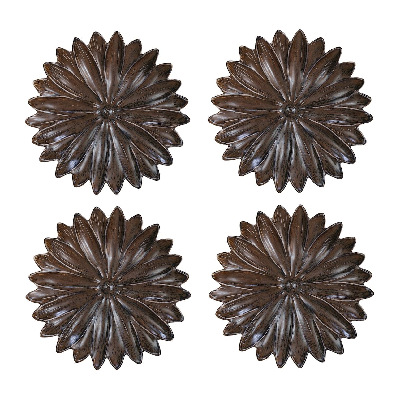 Hello Honey® 6.5" Brown Glaze Stoneware Flower Plate, 4ct.